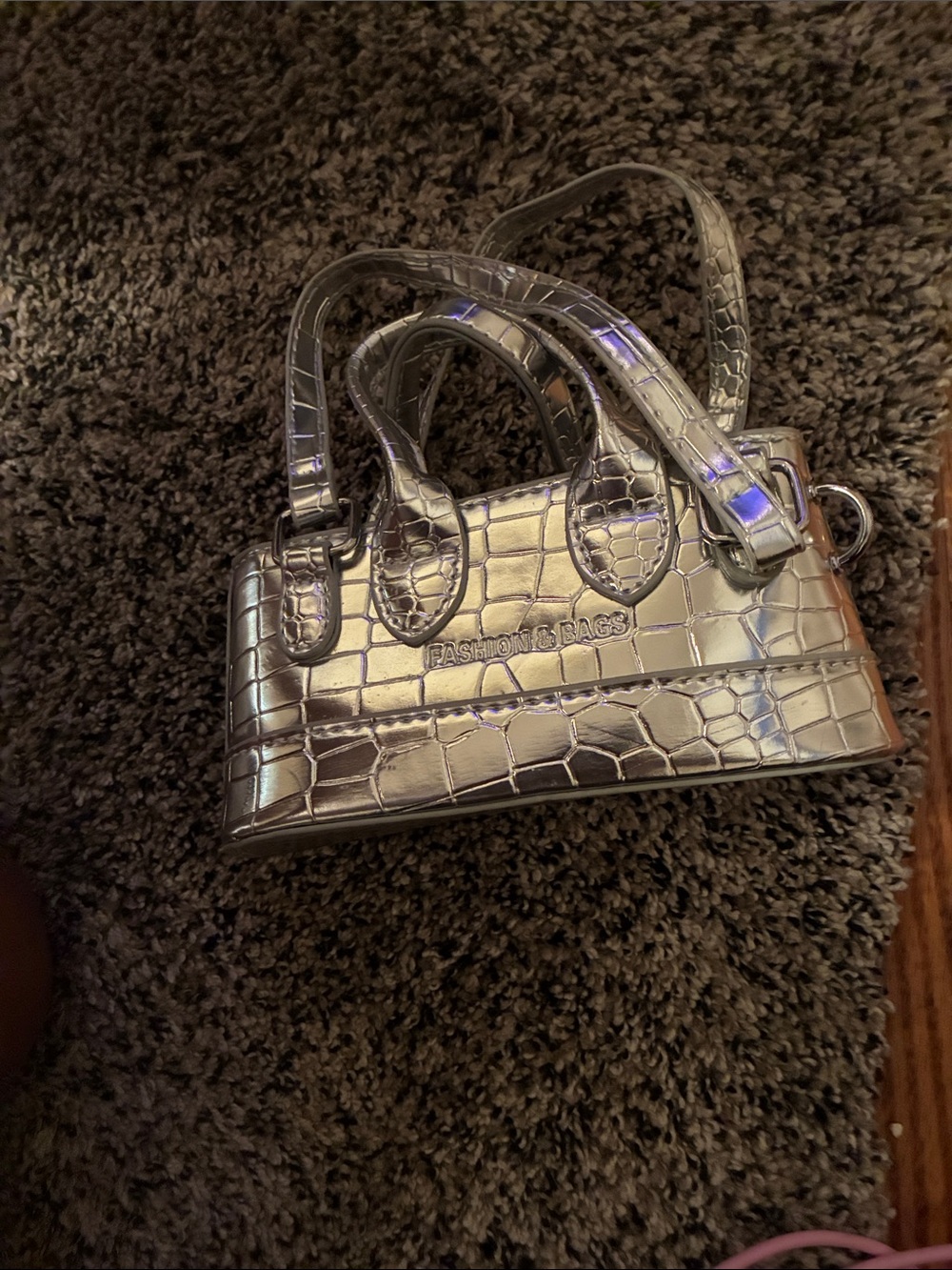 Silver Croc-Embossed Mini Tote